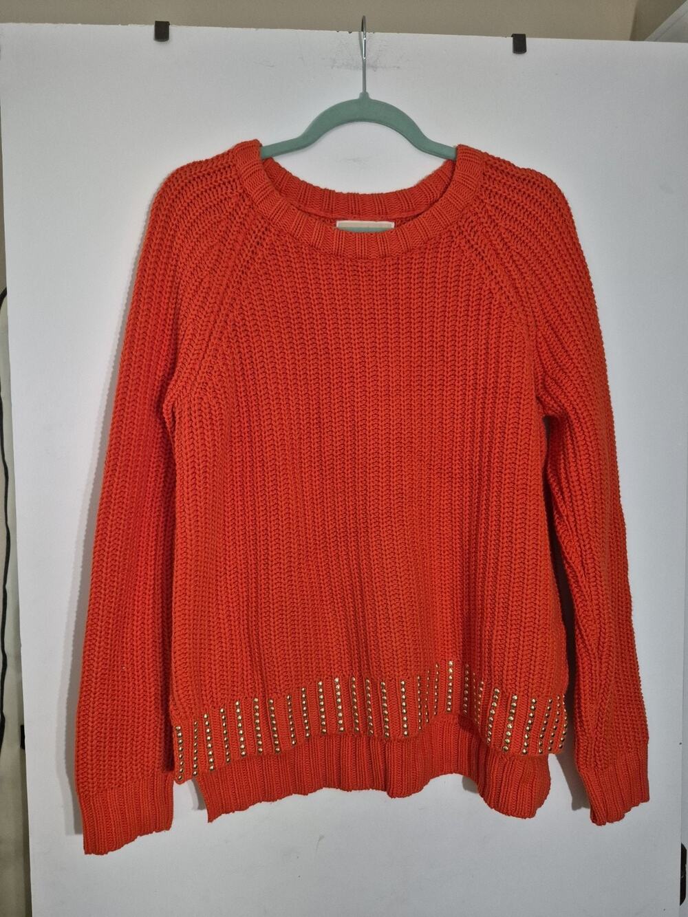 💥 MICHAEL KORS Womens Pullover Sweater Top Size M Orange Knit Long Sleeve D6